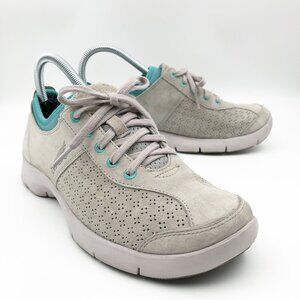 Dansko Light Gray Suede Sneakers with Teal Accents